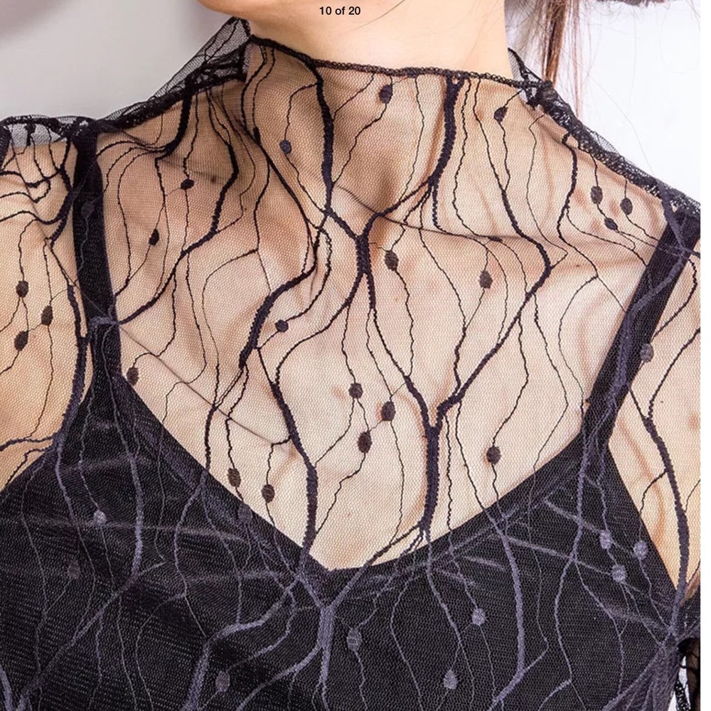 🔥Sexy🔥 Sheer Mesh Top Black Leaf Pattern